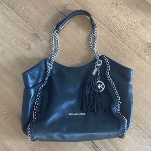 Michael Kors Black Leather Shoulder Bag with Chain Detail